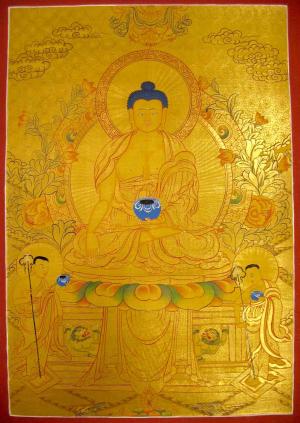 Original Hand Painted 24K Gold Style Shakyamuni Buddha Tibetan Thangka